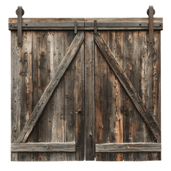 Rustic wooden barn doors in natural light png