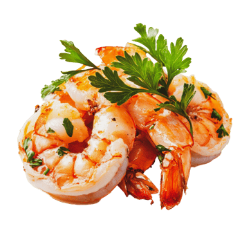 Grilled shrimp with fresh parsley garnish png