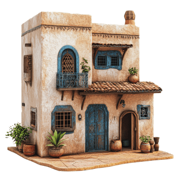Mediterranean house with courtyard plants png