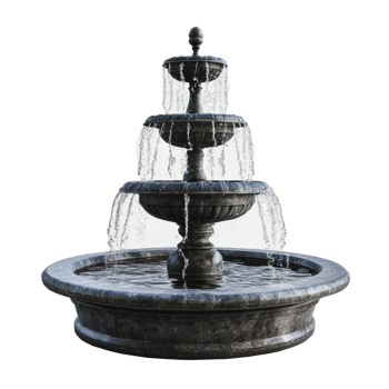 Three-tiered stone fountain with flowing water png