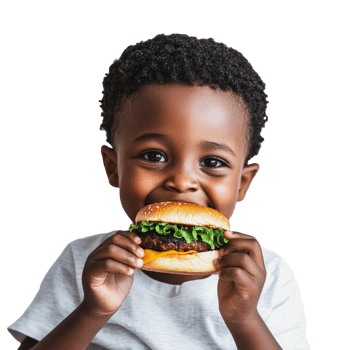 Happy child enjoying a delicious hamburger png