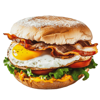 Breakfast sandwich with bacon and fried egg png