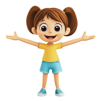 Child character with arms outstretched in joy png