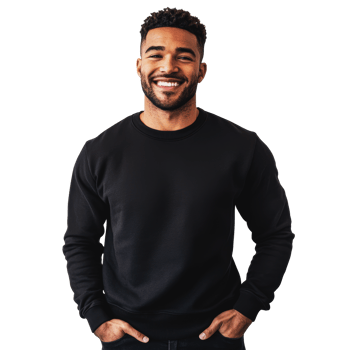 Man smiling in a black sweatshirt indoors png