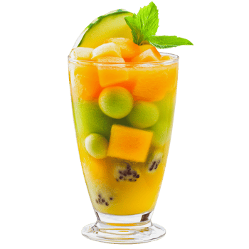 Fresh fruit cocktail in a clear glass png