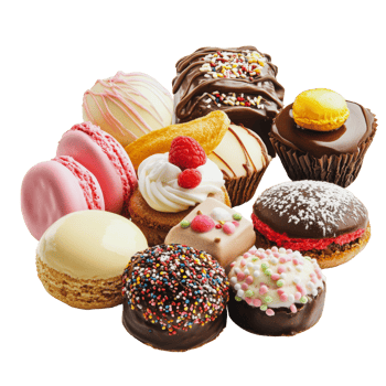 Assorted desserts arranged on a white background png