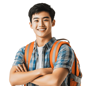 Smiling student with backpack posing for photo png