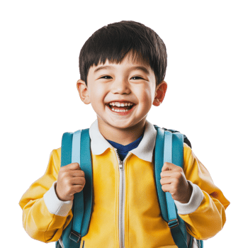 Happy child with backpack posing for portrait png