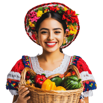 Woman in traditional dress with vegetables png