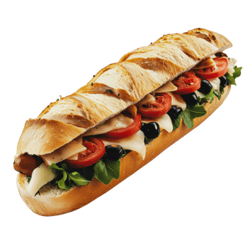 Fresh sub sandwich with vegetables and cheese png