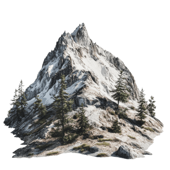 Snow-capped mountain with rocky terrain and trees png