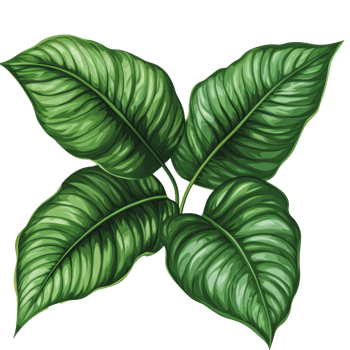 Symmetrical green leaves on white background png