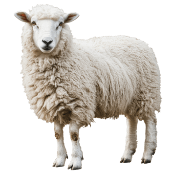 A fluffy sheep standing on green grass png