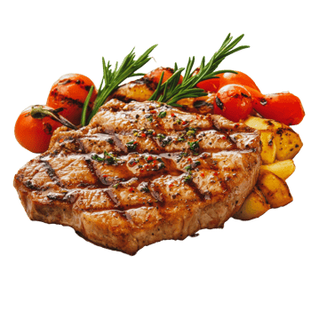 Grilled steak accompanied by roasted vegetables png