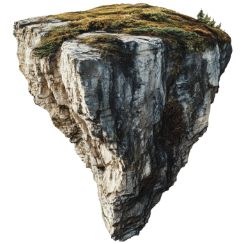 Floating rocky island with greenery in isolation png
