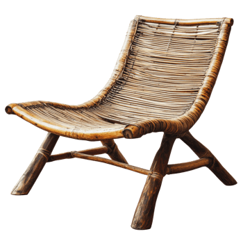 Rustic bamboo chair in a sunny garden setting png