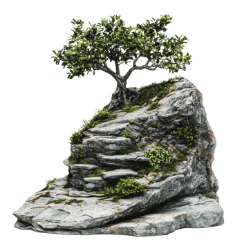 Bonsai tree on rocky landscape with greenery png