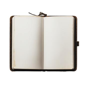Open blank notebook on a wooden table png