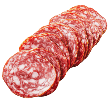 Slices of salami arranged on a white background png
