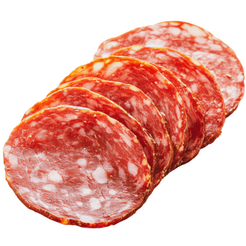 Slices of cured sausage on a white background png
