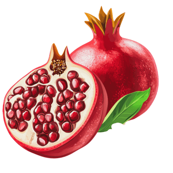 Halved red pomegranate on white surface png