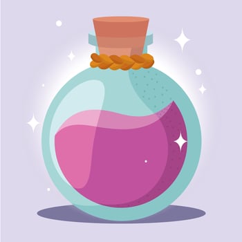 Magical potion bottle with liquid, vector