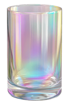 Clear glass tumbler with iridescent sheen, cut out - stock . png