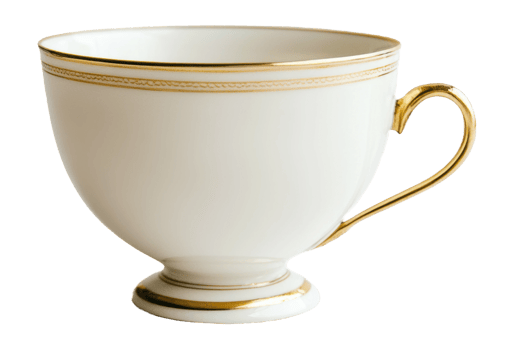 Elegant white teacup with gold trim, cut out - stock . png