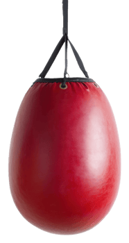Red punching bag hanging in a gym, cut out - stock . png