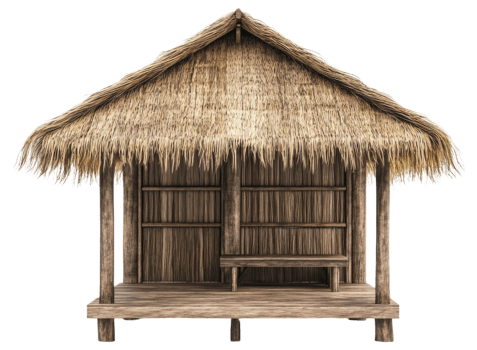 Traditional thatched hut in a tropical setting, cut out - stock . png