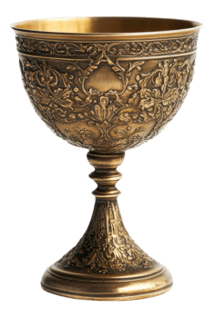 Ornate vintage chalice with intricate designs, cut out - stock . png