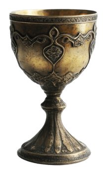 Ornate metallic chalice with intricate designs, cut out - stock . png