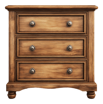 Classic wooden nightstand with three drawers, cut out - stock . png