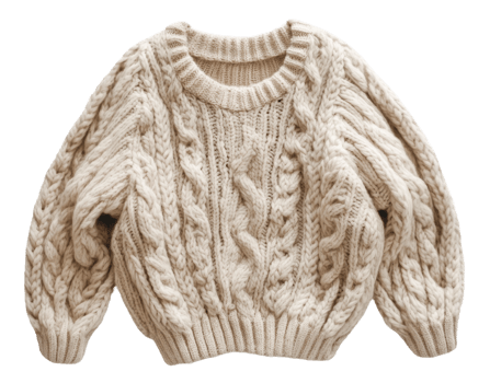 Cozy knitted sweater in light cream color, cut out - stock . png