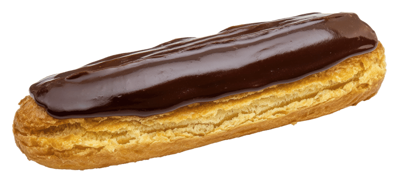 Delicious chocolate eclair, cut out - stock . png
