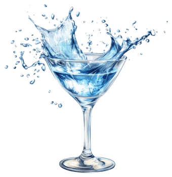 Sparkling water splashes in a cocktail glass, cut out - stock . png