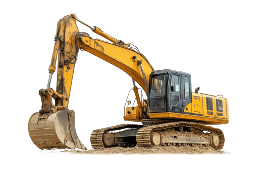 Excavator working on a construction site during daylight, cut out - stock . png