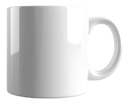 Plain white ceramic mug, cut out - stock . png