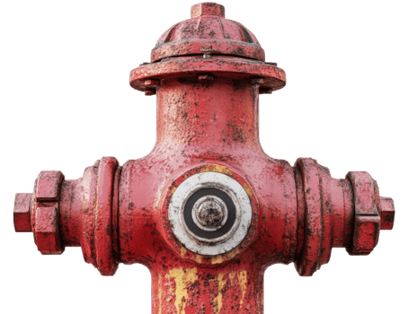 Detailed view of a weathered red fire hydrant, cut out - stock . png