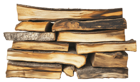 Stacked firewood logs ready for use in a cozy fireplace or outdoor fire pit, cut out - stock . png