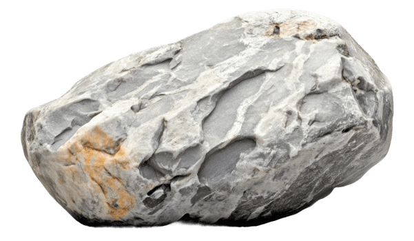 Natural gray rock with interesting texture and patterns positioned, cut out - stock . png