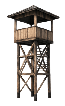 Wooden watchtower in daytime forest, cut out - stock . png