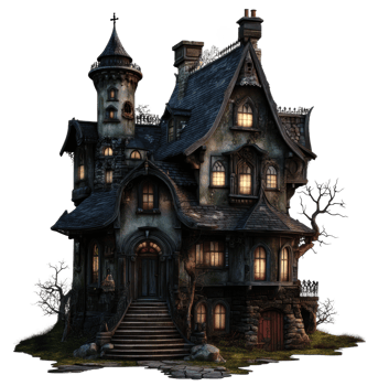Spooky mansion with eerie atmosphere, cut out - stock . png