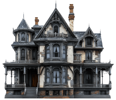 House with detailed architecture at dusk, cut out - stock . png