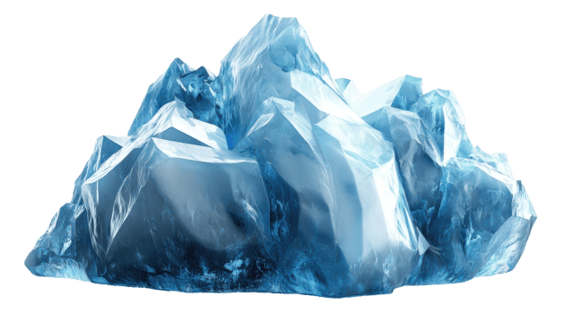 Large blue ice formation in a natural landscape, cut out - stock . png