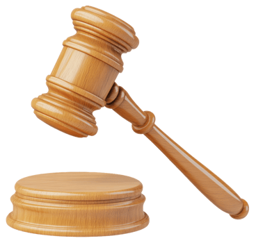 Wooden gavel on a block during court session, cut out - stock . png