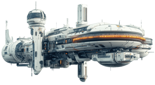 Spacecraft navigating through a distant galaxy, cut out - stock . png
