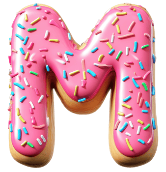 Giant pink doughnut letter M with sprinkles, cut out - stock . png