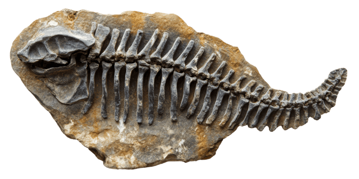 Fossil of a marine creature found in rocky terrain, cut out - stock . png