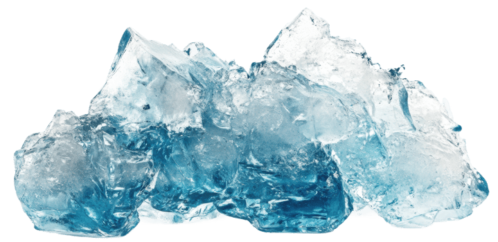 Ice chunks reflecting light in a bright setting, cut out - stock . png
